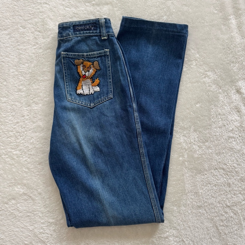 Vintage 70’s Faded Glory Jeans Puppy Dog Embroidered Pocket Size 7 Very Rare - Picture 1 of 16